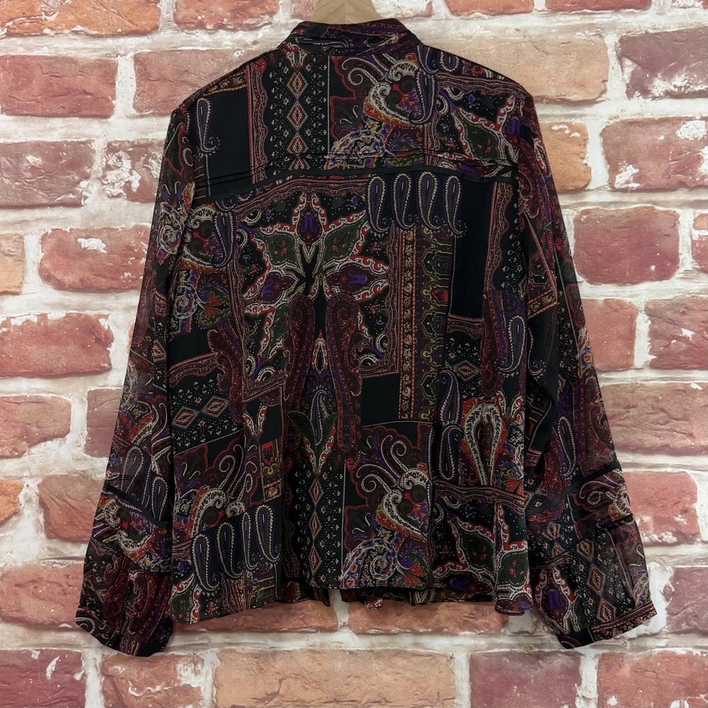 Coldwater Creek Top Women's XL Black Multicolor Boho Floral Embroidered Shirt - Picture 4 of 9